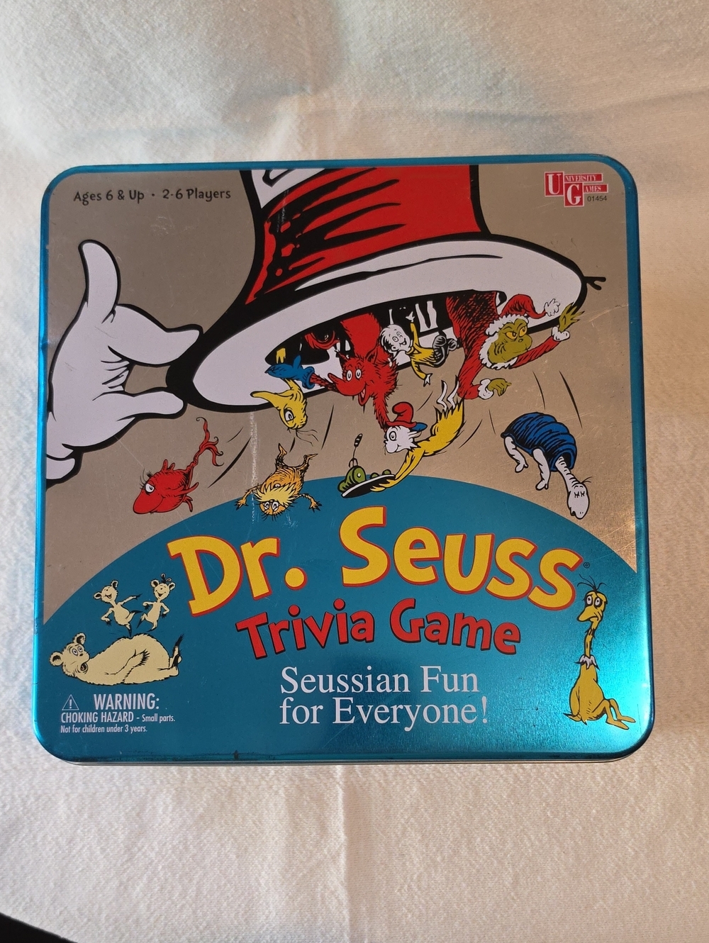 Vintage Dr. Seuss Trivia Game - Teal Blue Tin with Red Accents